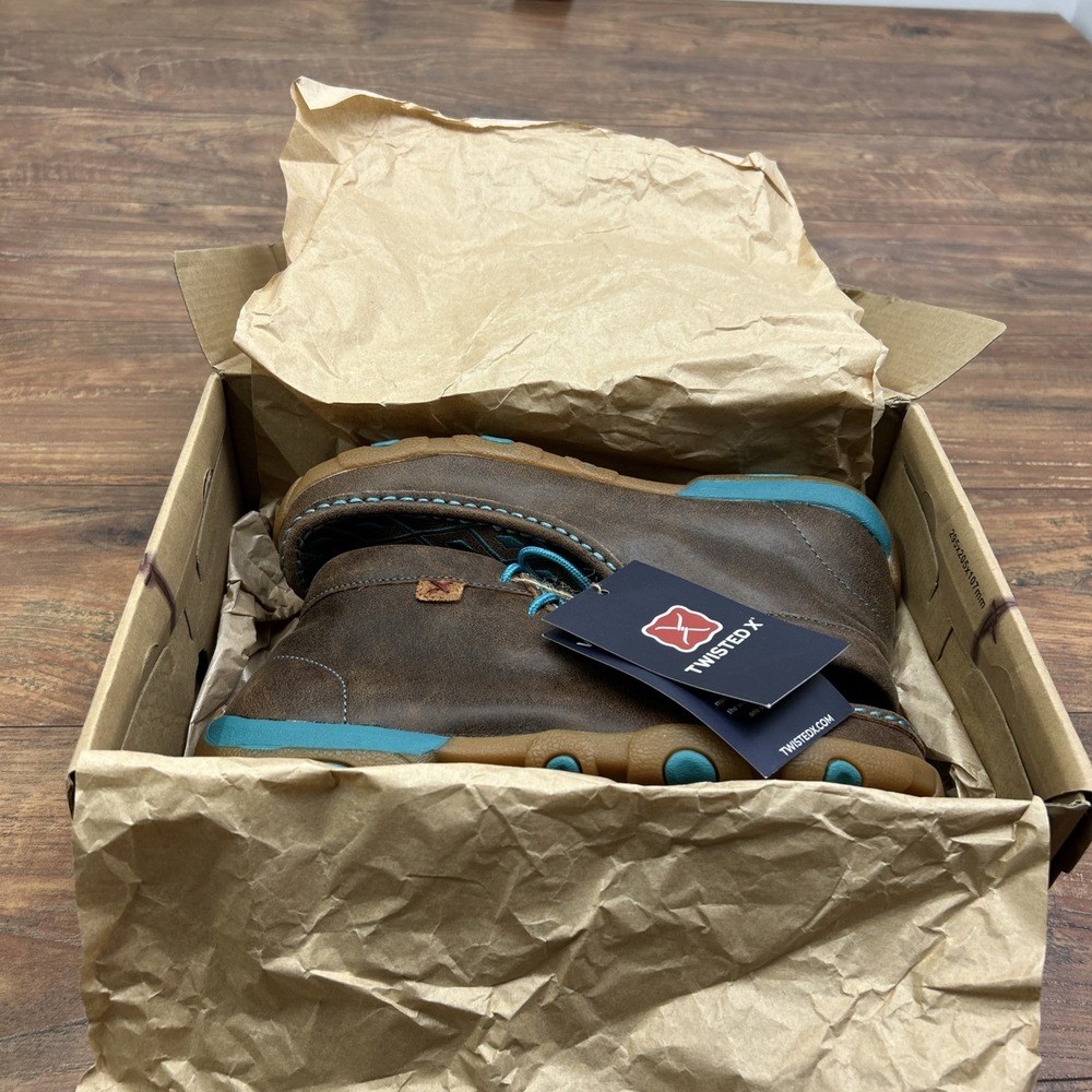 Twisted X Women Chukka Driving Moccasin Brown Turquoise Diamond Pattern 7 M - Picture 9 of 10